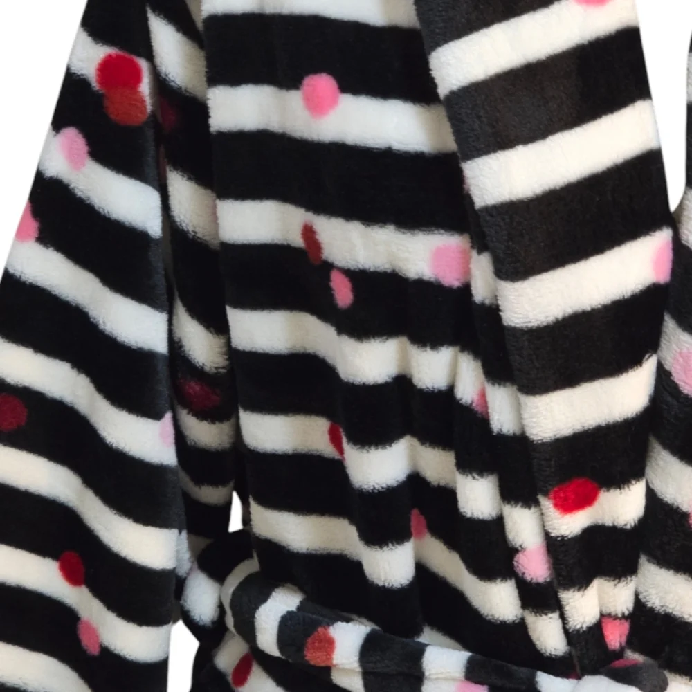 Kate‎ Spade New York® Chenille Wrap Robe Black & White Striped With Polka Dots M